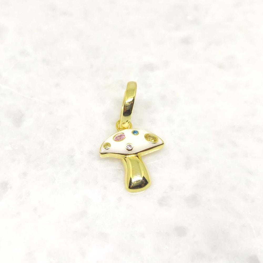 BEYAZ MİNELİ MANTAR GÜMÜŞ TEK HALKA KÜPE