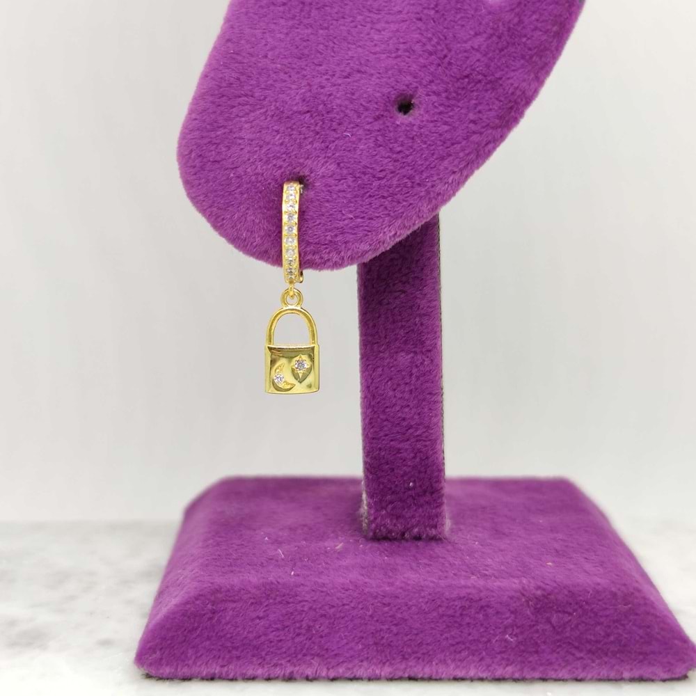 KİLİT GÜMÜŞ TEK HALKA KÜPE - ALTIN SARI