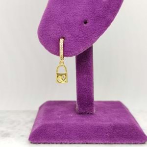 KİLİT GÜMÜŞ TEK HALKA KÜPE - ALTIN SARI