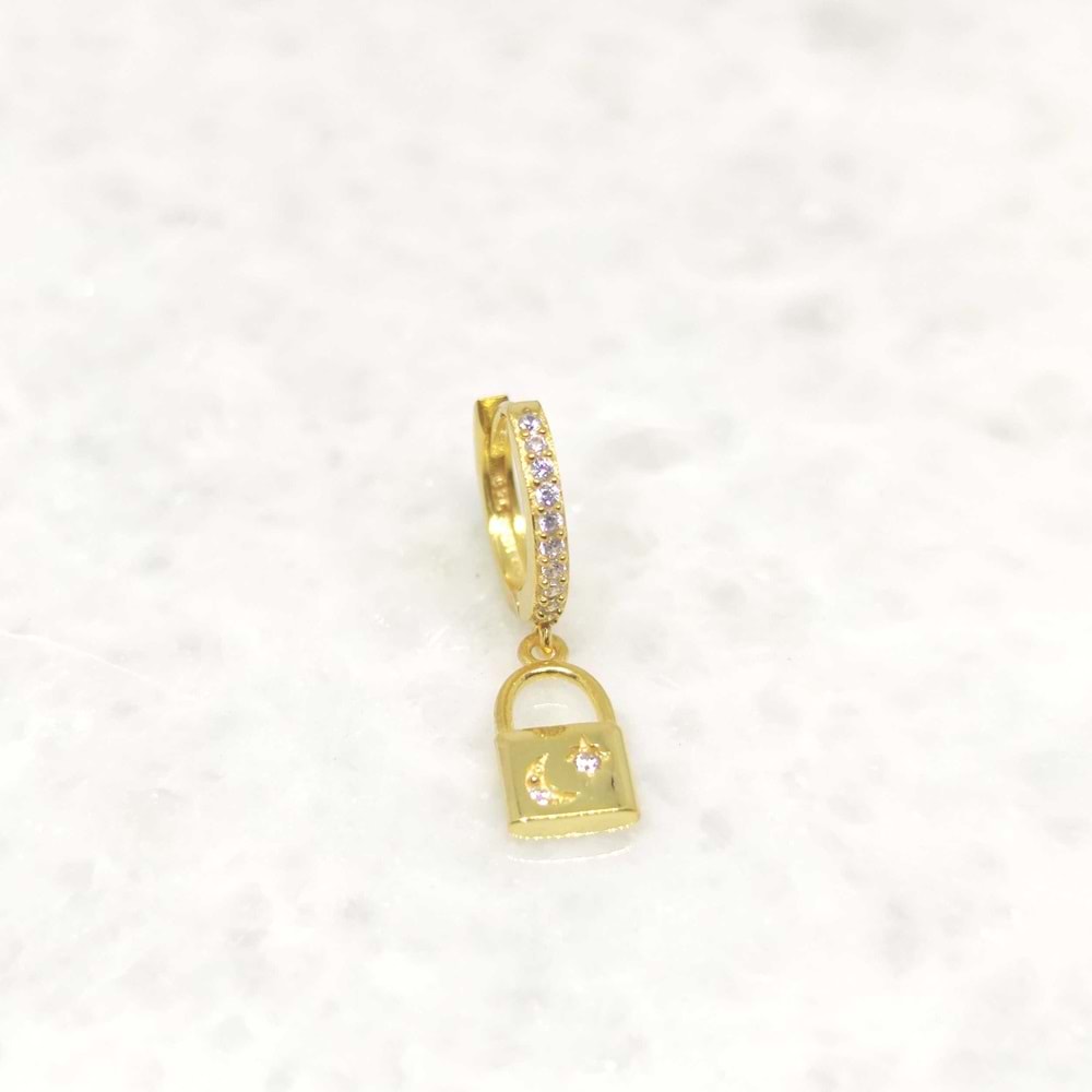 KİLİT GÜMÜŞ TEK HALKA KÜPE - ALTIN SARI