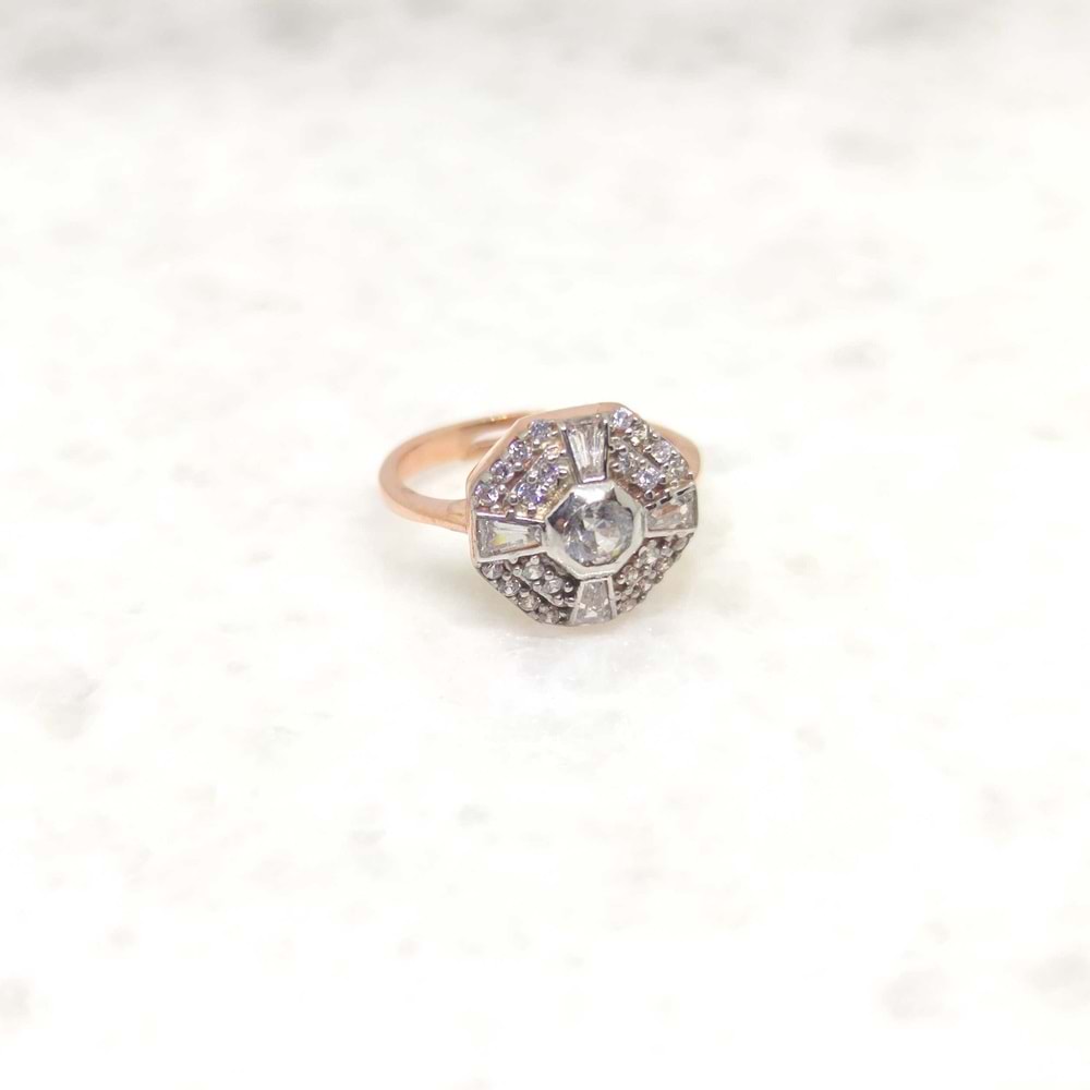 TAŞLI SERÇE GÜMÜŞ YÜZÜK - ROSE BAKIR