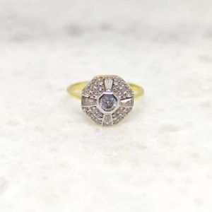 TAŞLI SERÇE GÜMÜŞ YÜZÜK - ROSE BAKIR