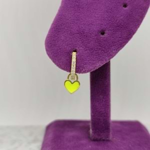 SARI MİNELİ KALP TEK HALKA GÜMÜŞ KÜPE - ALTIN SARI