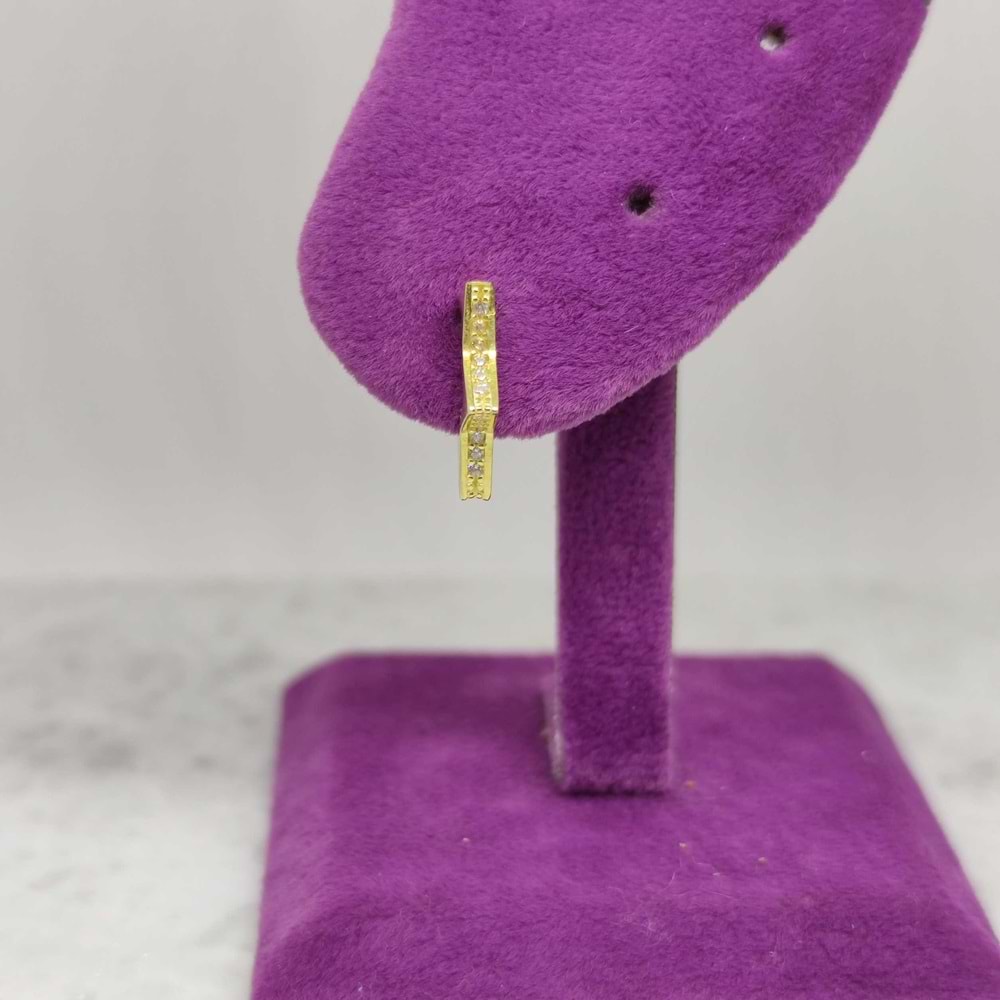 TAŞLI YILDIZ TEK GÜMÜŞ KÜPE - ALTIN SARI