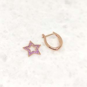 MOR TAŞLI YILDIZ TEK GÜMÜŞ U KÜPE