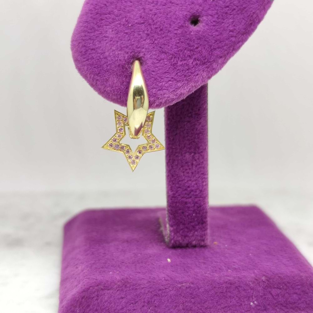 PEMBE TAŞLI YILDIZ TEK GÜMÜŞ U KÜPE - ALTIN SARI