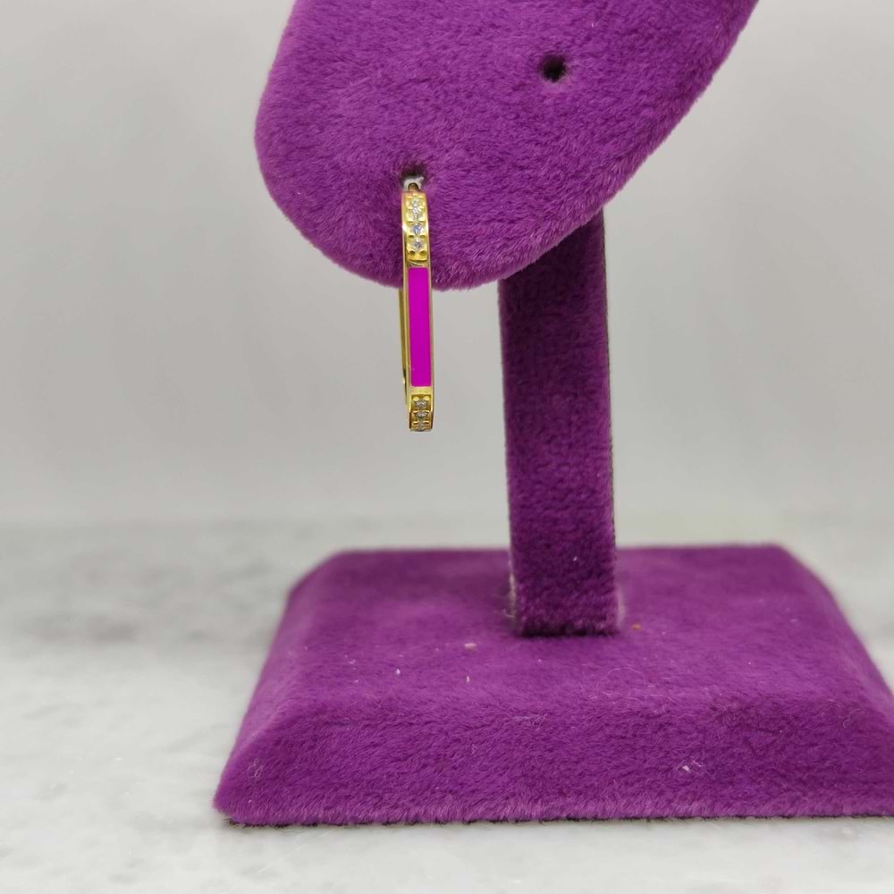 MOR MİNELİ U GÜMÜŞ TEK KÜPE - ALTIN SARI