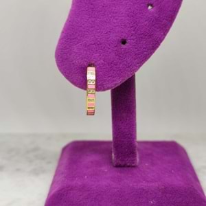 PEMBE MİNELİ ŞERİT GÜMÜŞ TEK HALKA KÜPE - ALTIN SARI