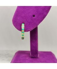 YEŞİL MİNELİ ŞERİT GÜMÜŞ TEK HALKA KÜPE