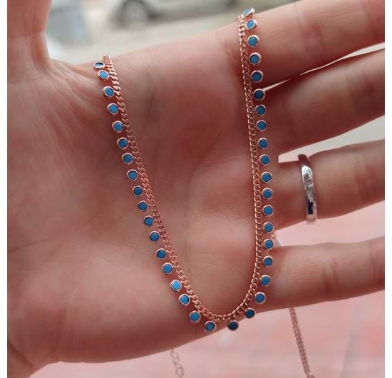 SALLANTILI TURKUAZ TAŞLI GÜMÜŞ KOLYE - ROSE BAKIR