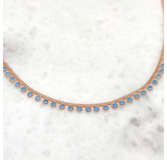 SALLANTILI TURKUAZ TAŞLI GÜMÜŞ KOLYE - ROSE BAKIR