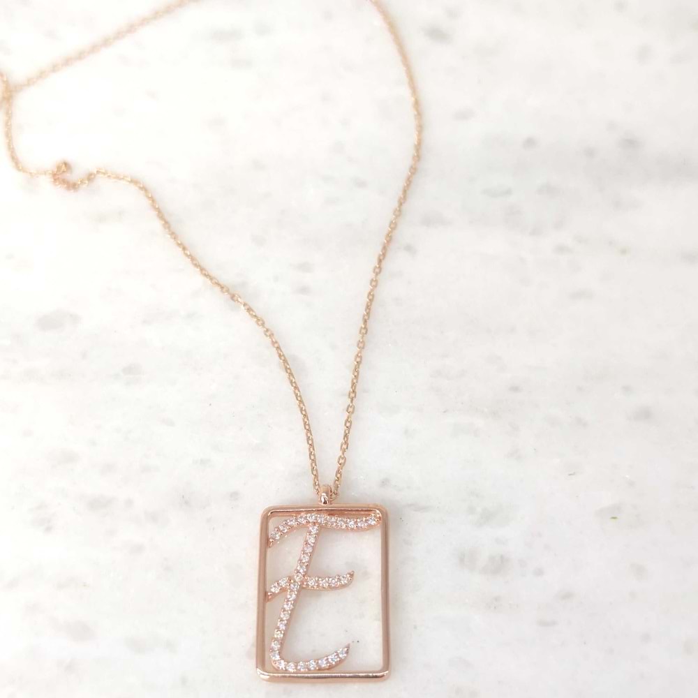 ÇERÇEVELİ HARF GÜMÜŞ KOLYE - ROSE BAKIR