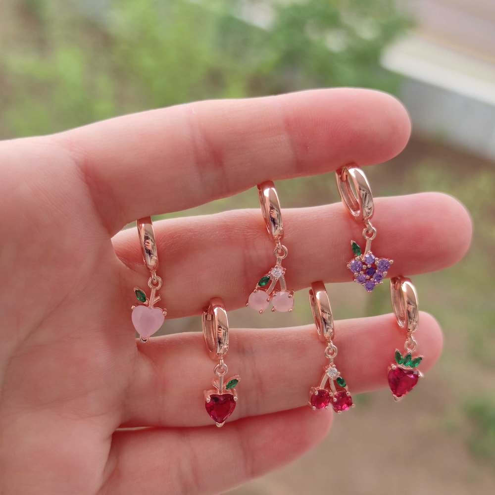 PEMBE ELMA TEK GÜMÜŞ HALKA KÜPE - ROSE BAKIR