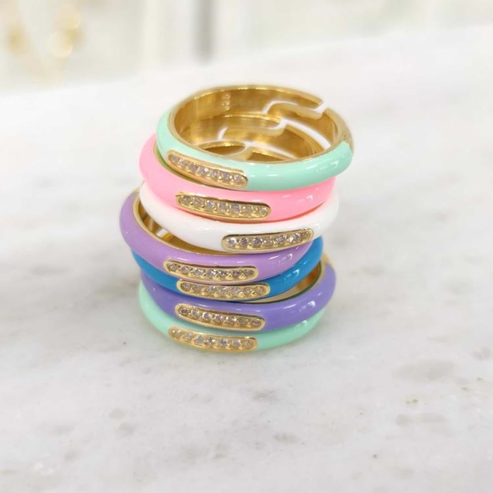 TAŞ DETAYLI MİNELİ GÜMÜŞ YÜZÜK - YEŞİL