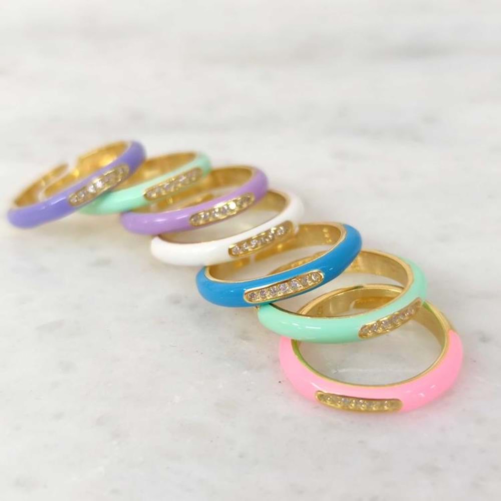 TAŞ DETAYLI MİNELİ GÜMÜŞ YÜZÜK - YEŞİL