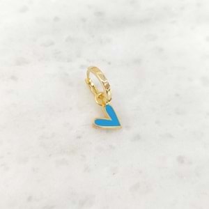 MAVİ MİNELİ KALP TEK HALKA KÜPE - ALTIN SARI