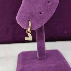 MAVİ MİNELİ KALP TEK HALKA KÜPE - ALTIN SARI