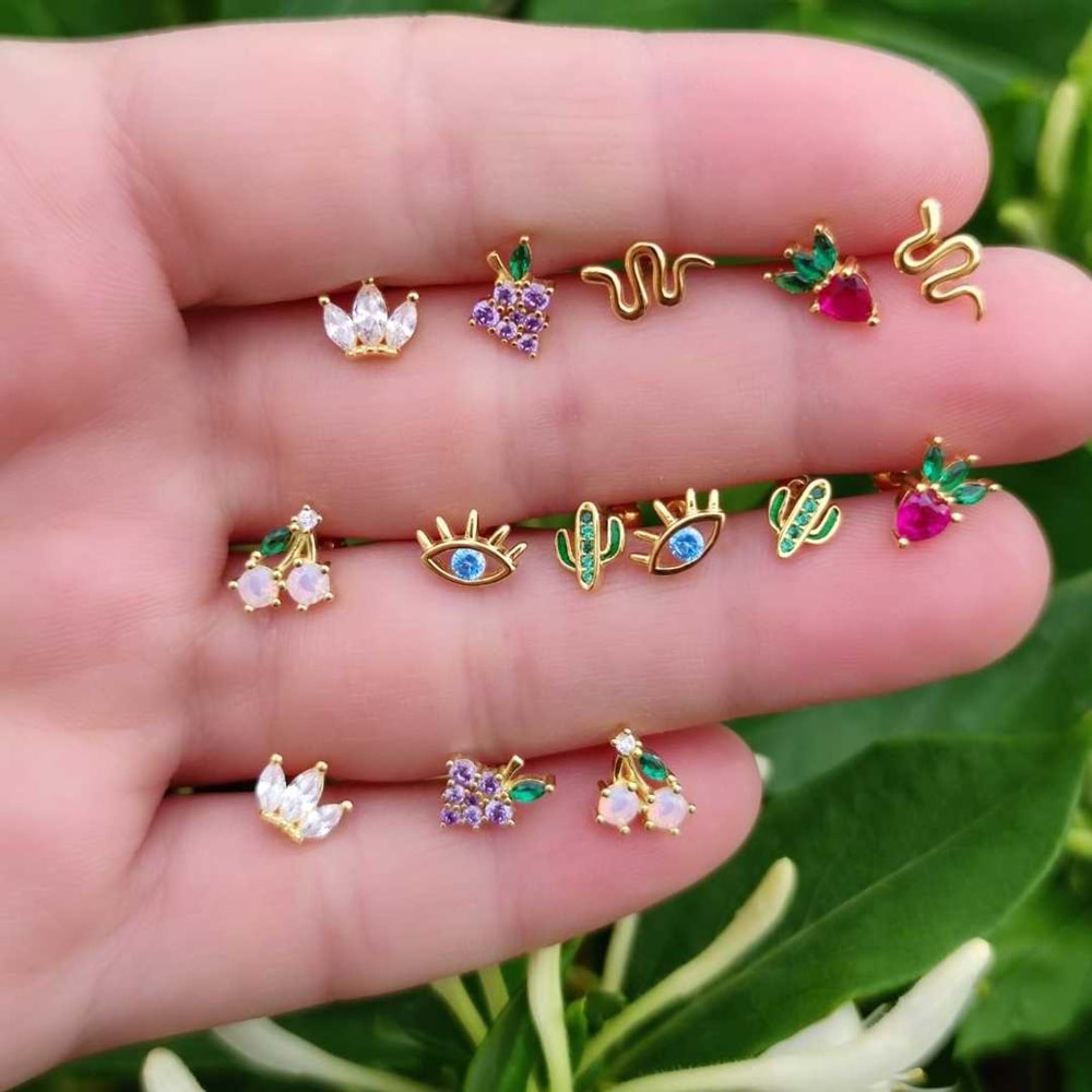 ÇİLEK GÜMÜŞ TRAGUS PIERCING - ALTIN SARI