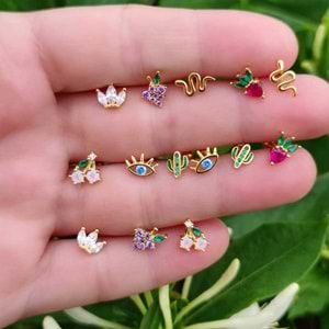 ÇİLEK GÜMÜŞ TRAGUS PIERCING - ALTIN SARI