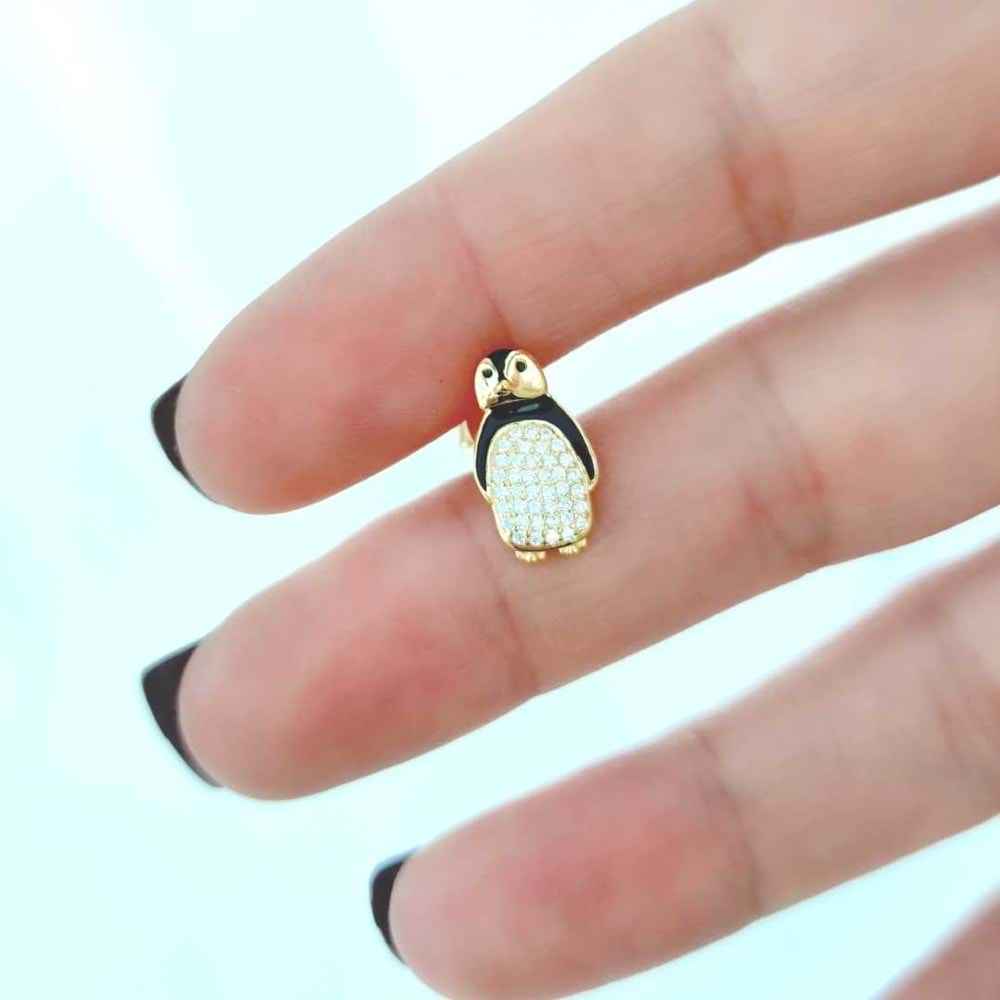 PENGUEN - TEK - ÇİVİ GÜMÜŞ KÜPE - ALTIN SARI