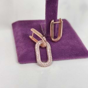 TAŞLI U KOMBİN GÜMÜŞ KÜPE - ALTIN SARI