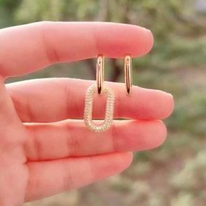 TAŞLI U KOMBİN GÜMÜŞ KÜPE - ALTIN SARI