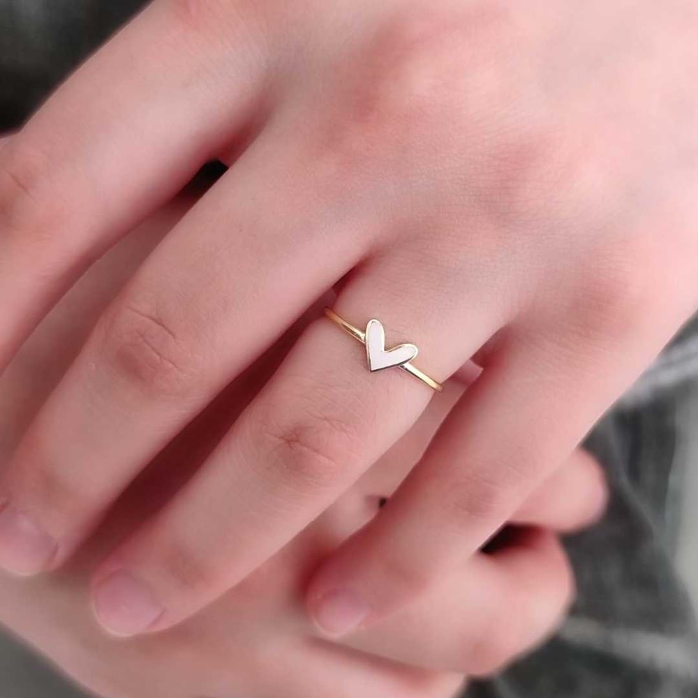 MİNELİ KALP GÜMÜŞ YÜZÜK - BEYAZ