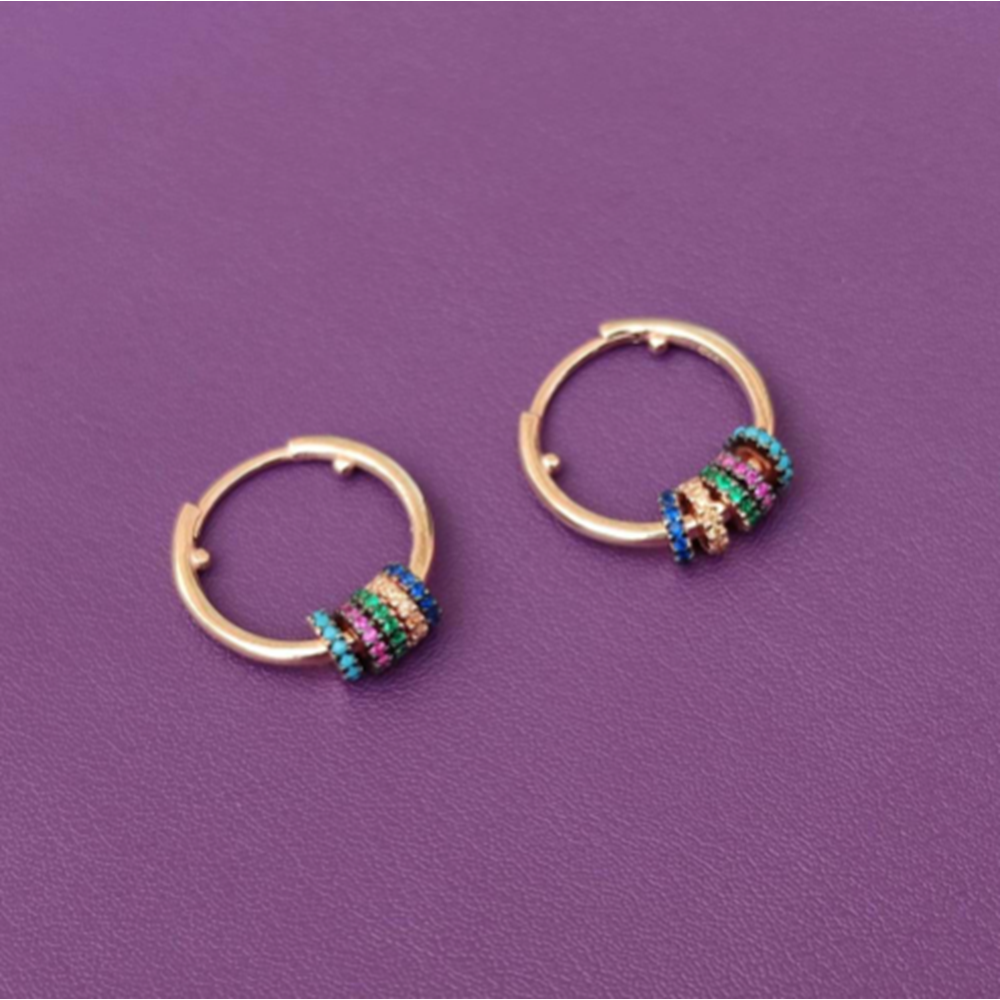 15 MM RENKLİ HALKALI HALKA GÜMÜŞ KÜPE - ROSE BAKIR