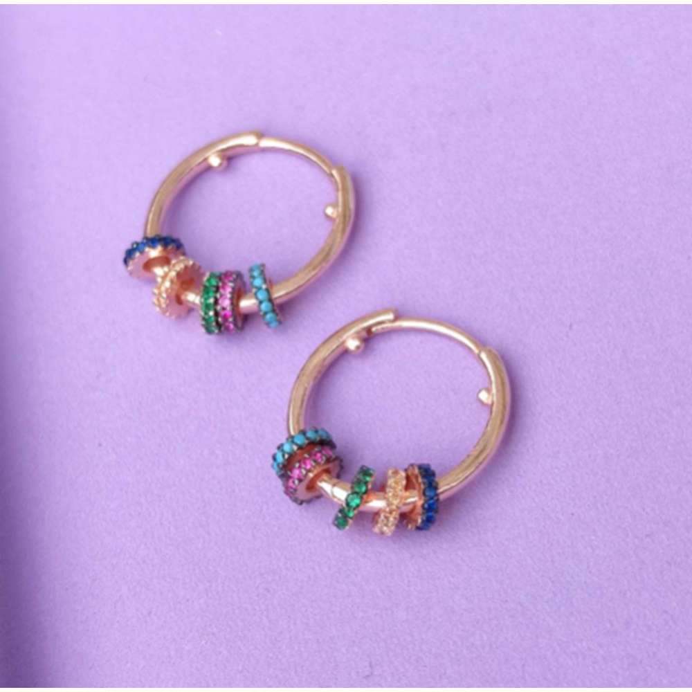 15 MM RENKLİ HALKALI HALKA GÜMÜŞ KÜPE - ROSE BAKIR