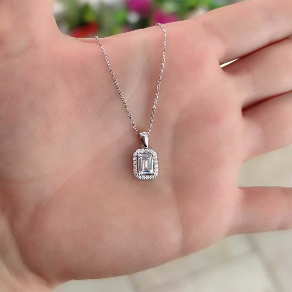 BAGET GÜMÜŞ KOLYE - RODYUM BEYAZ