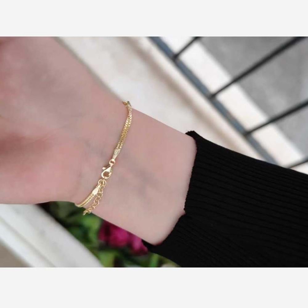 3 RENKLİ TAŞLI KELEBEK GÜMÜŞ BİLEKLİK - ALTIN SARI