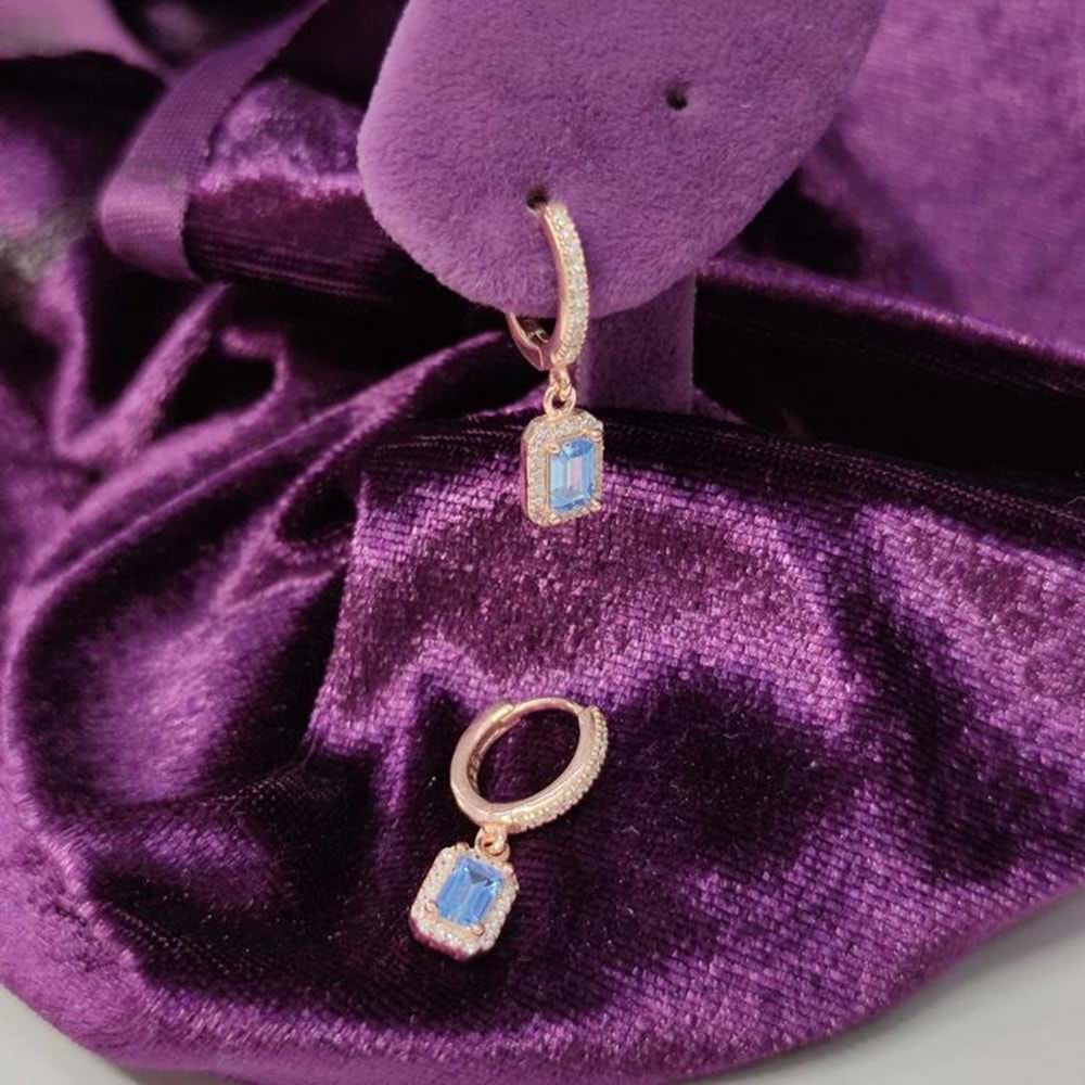 BAGET HALKA GÜMÜŞ KÜPE - MAVİ