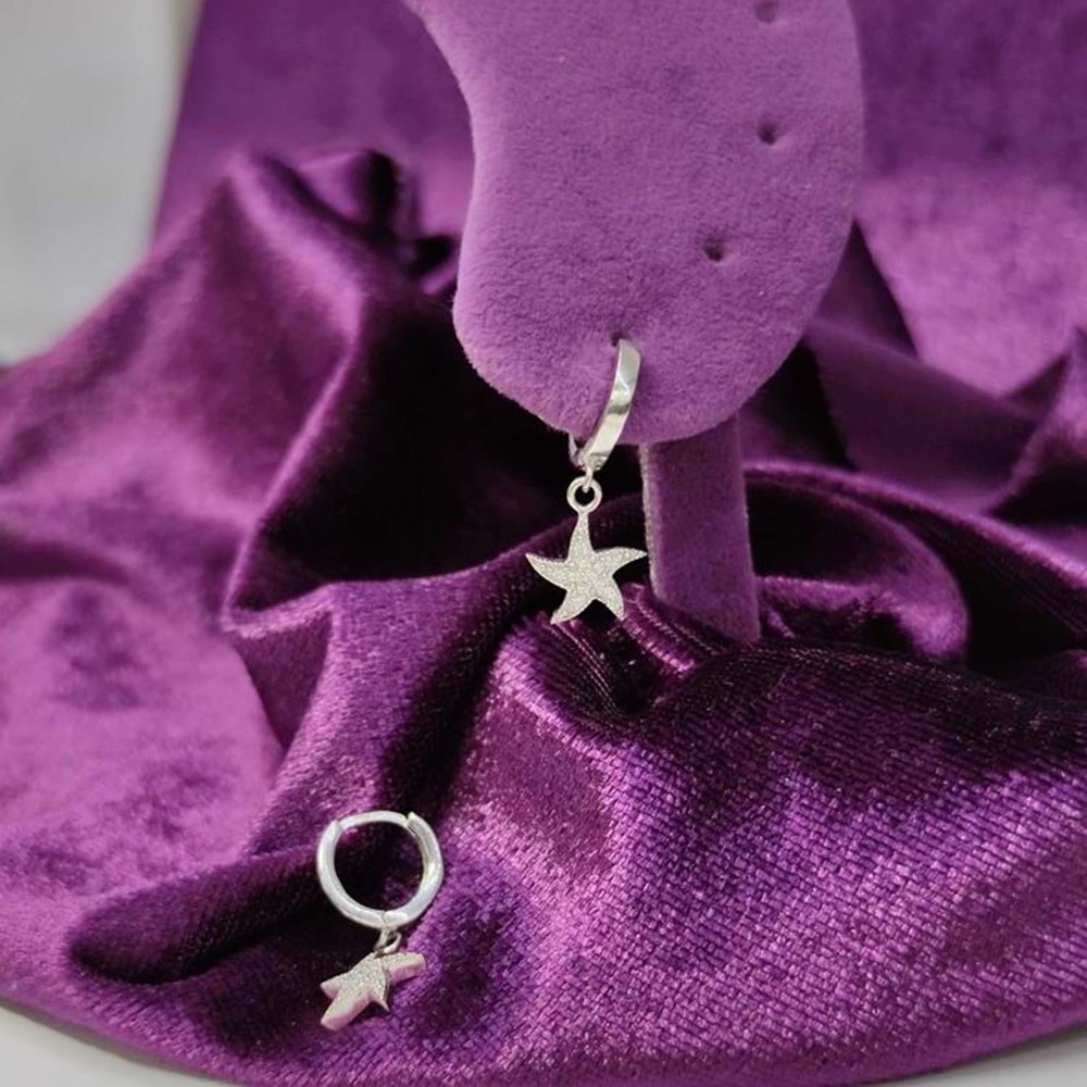 DENİZ YILDIZI HALKA GÜMÜŞ KÜPE - RODYUM BEYAZ