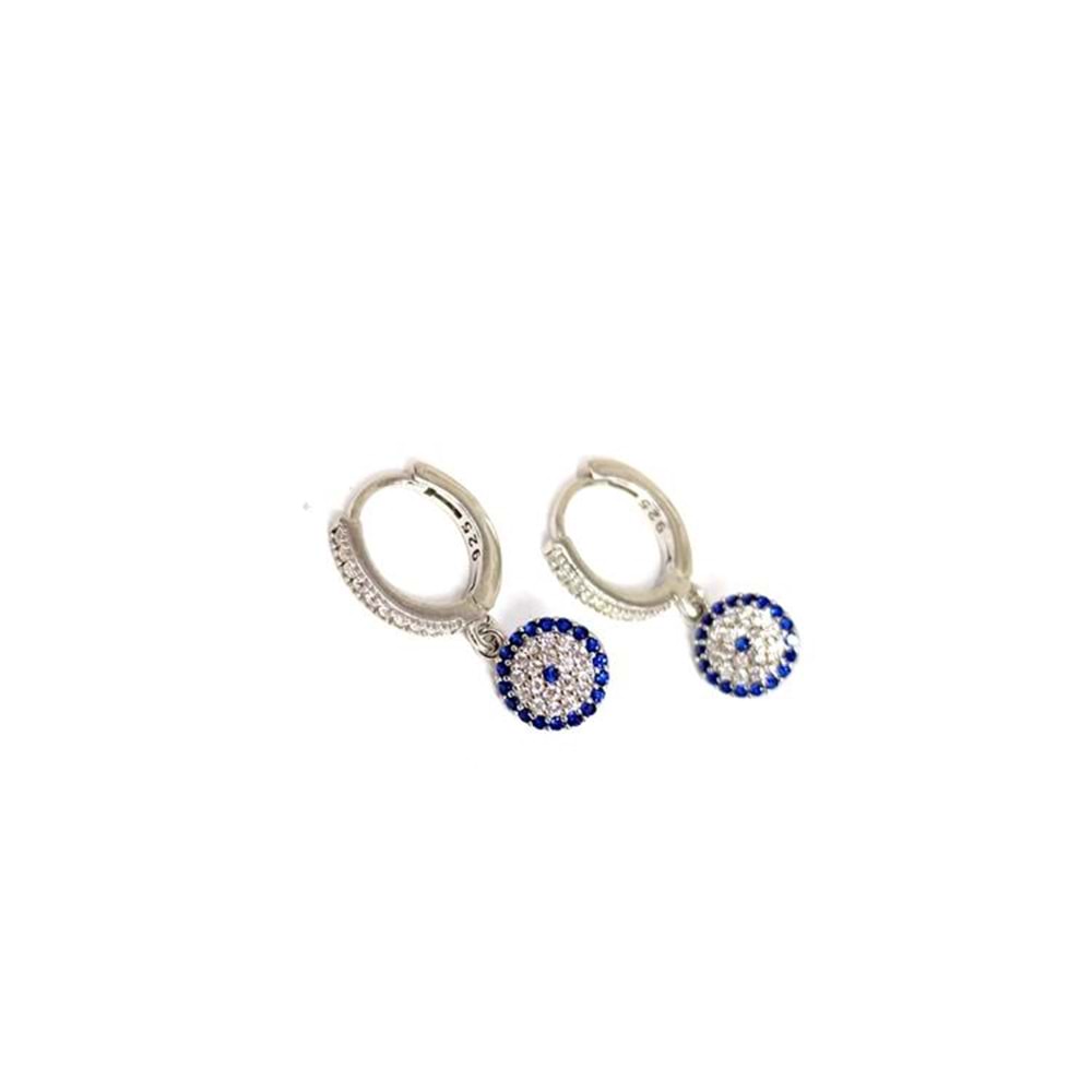 NAZAR HALKA GÜMÜŞ KÜPE - RODYUM BEYAZ