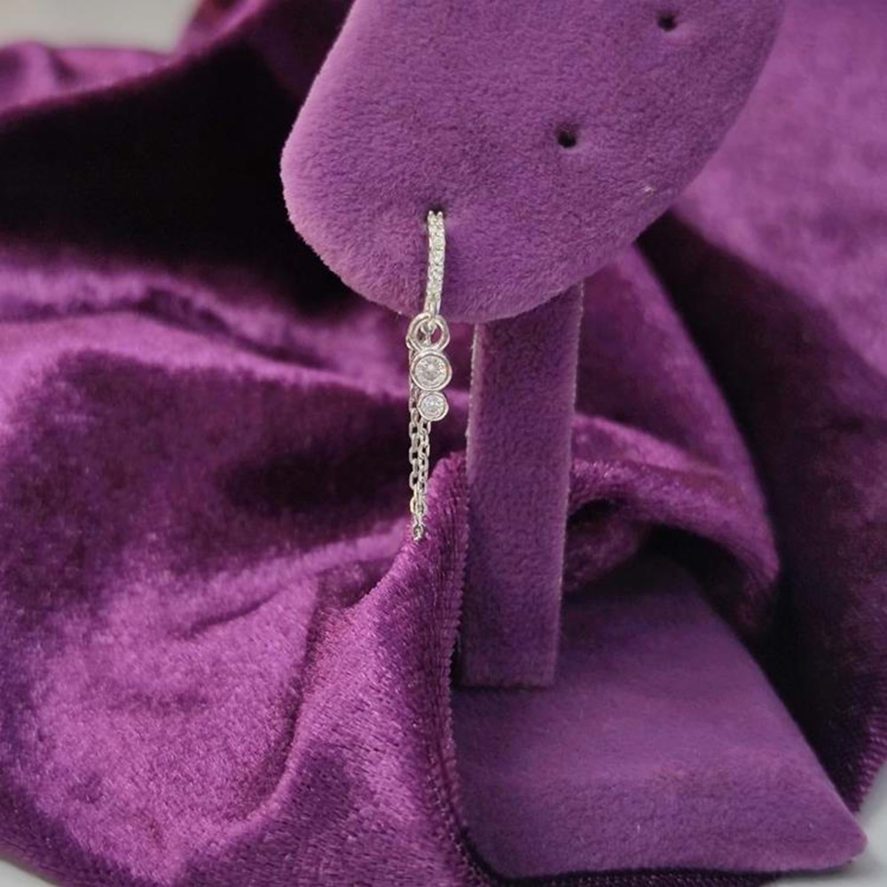 SU YOLU MİNİMAL ZİNCİRLİ - TEK - HALKA GÜMÜŞ KÜPE - RODYUM BEYAZ