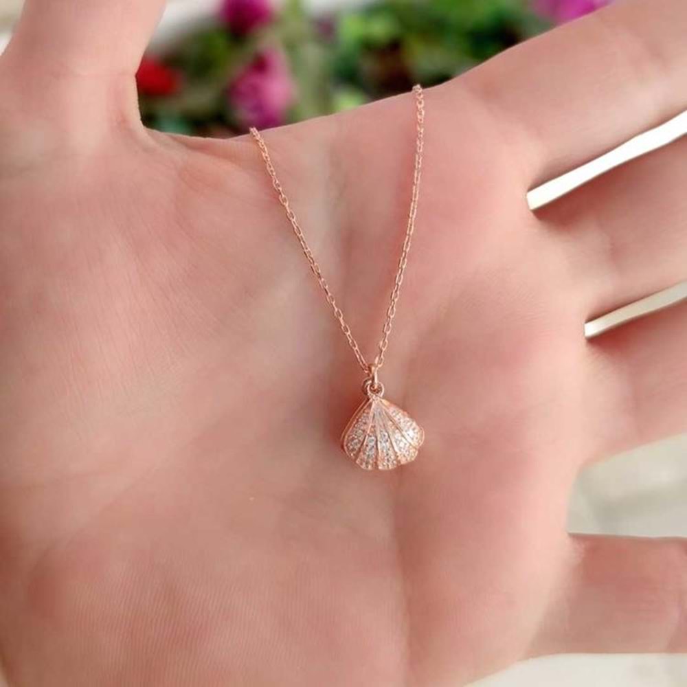 KAPAKLI İNCİLİ İSTİRİDYE DENİZ KABUĞU GÜMÜŞ KOLYE - ROSE BAKIR