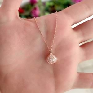 KAPAKLI İNCİLİ İSTİRİDYE DENİZ KABUĞU GÜMÜŞ KOLYE - ROSE BAKIR