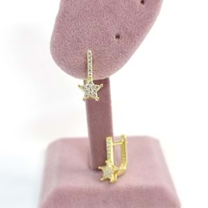 TAŞLI YILDIZ J GÜMÜŞ KÜPE - ALTIN SARI