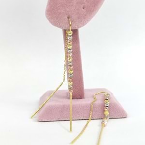 RENKLİ DORİCA SALLANTILI ZİNCİR GÜMÜŞ KÜPE