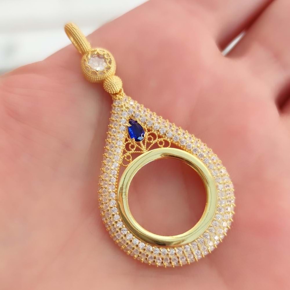 LACİ TAŞLI DAMLA ÇEYREK KONULABİLEN GÜMÜŞ KOLYE UCU