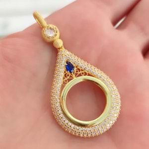 LACİ TAŞLI DAMLA ÇEYREK KONULABİLEN GÜMÜŞ KOLYE UCU