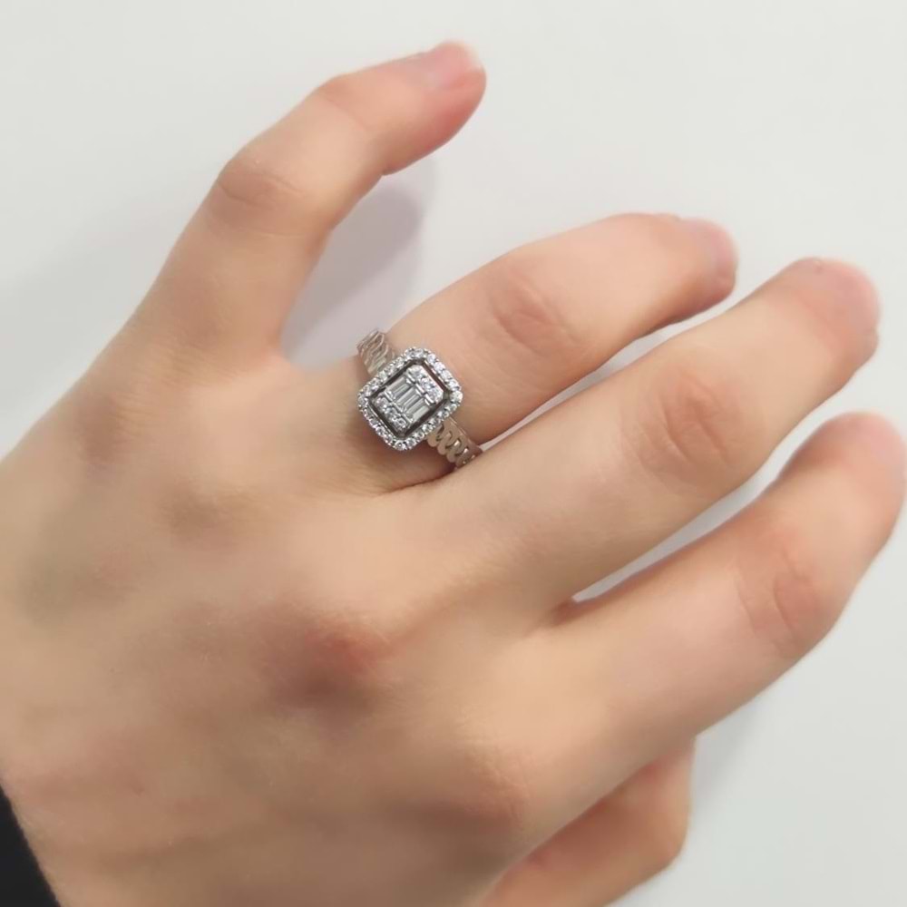 PIRLANTA MONTÜR BAGET GÜMÜŞ YÜZÜK - RODYUM BEYAZ - 15