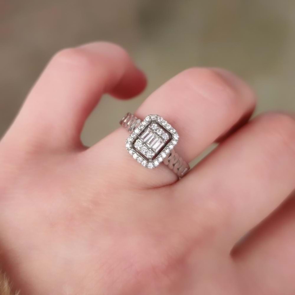 PIRLANTA MONTÜR BAGET GÜMÜŞ YÜZÜK - RODYUM BEYAZ - 15