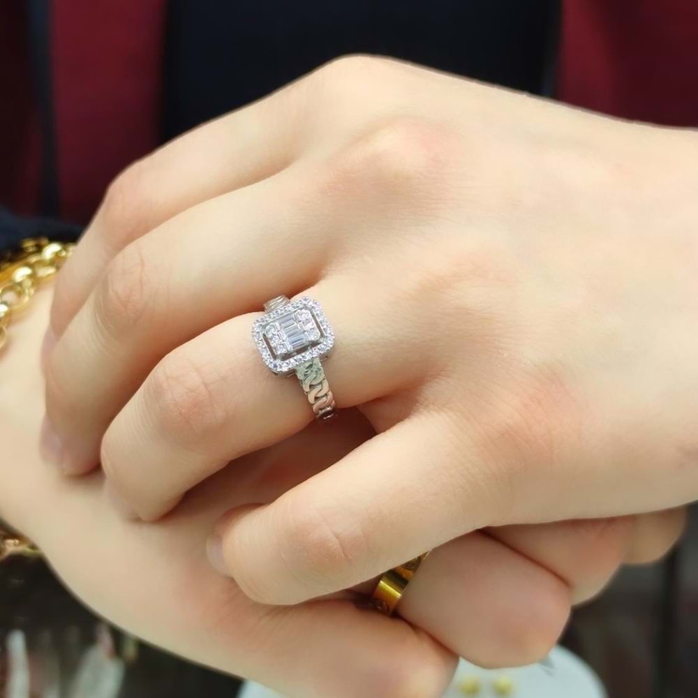 PIRLANTA MONTÜR BAGET GÜMÜŞ YÜZÜK - RODYUM BEYAZ - 15