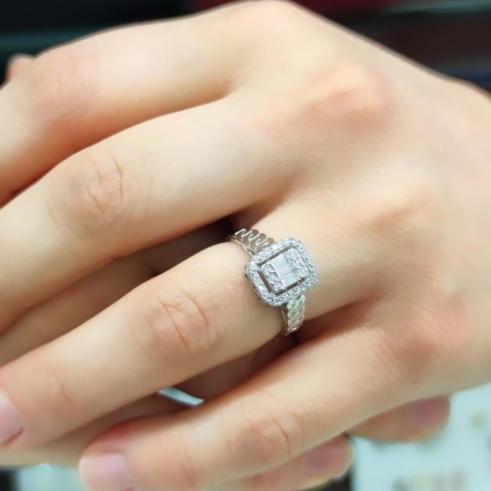 PIRLANTA MONTÜR BAGET GÜMÜŞ YÜZÜK - RODYUM BEYAZ - 15