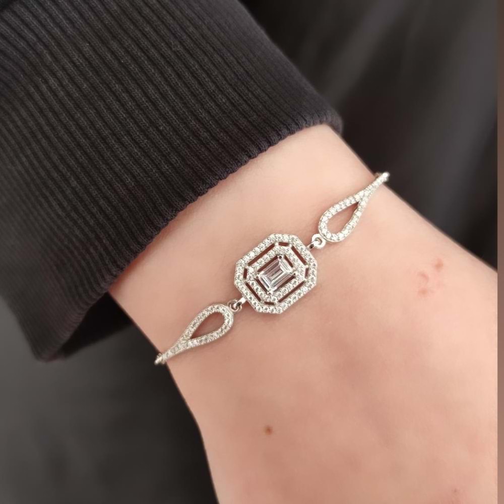 PIRLANTA MONTÜR BAGET GÜMÜŞ BİLEKLİK - RODYUM BEYAZ