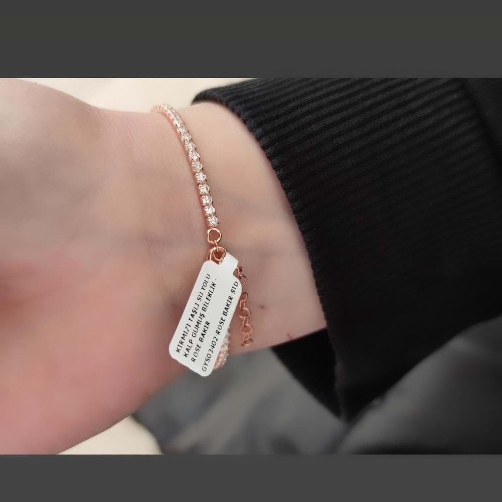 KIRMIZI TAŞLI SU YOLU KALP GÜMÜŞ BİLEKLİK - ROSE BAKIR