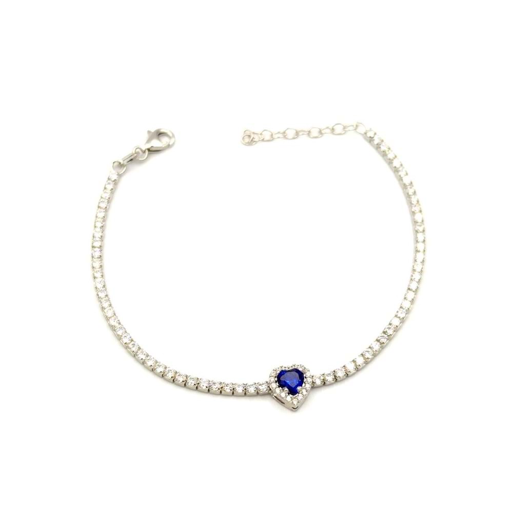 LACİ TAŞLI SU YOLU KALP GÜMÜŞ BİLEKLİK - RODYUM BEYAZ