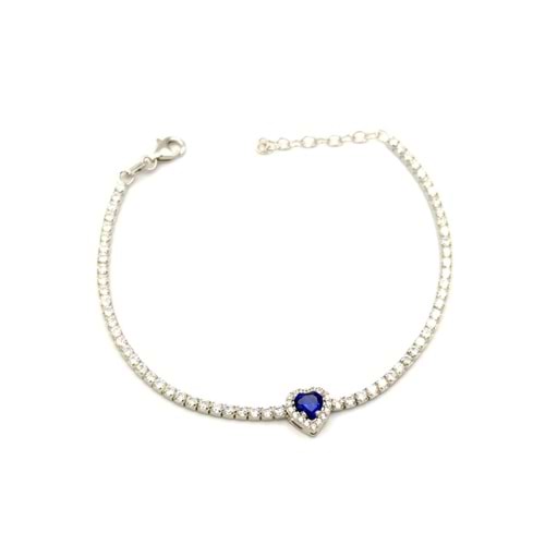 LACİ TAŞLI SU YOLU KALP GÜMÜŞ BİLEKLİK - RODYUM BEYAZ