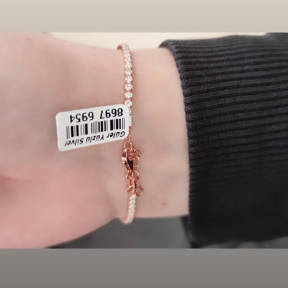 LACİ TAŞLI SU YOLU KALP GÜMÜŞ BİLEKLİK - ROSE BAKIR